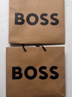 BOSS Brown Paper Shopping Bag with Black Logo and Handles